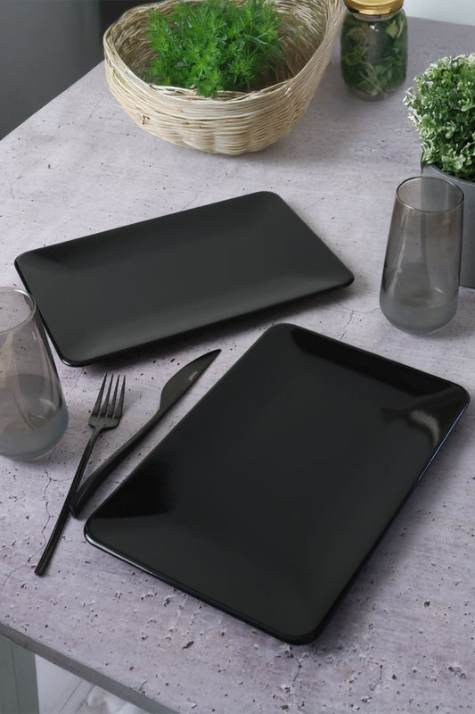 Black Siera Boat-Shaped Plate, 31 cm, 2 Pieces