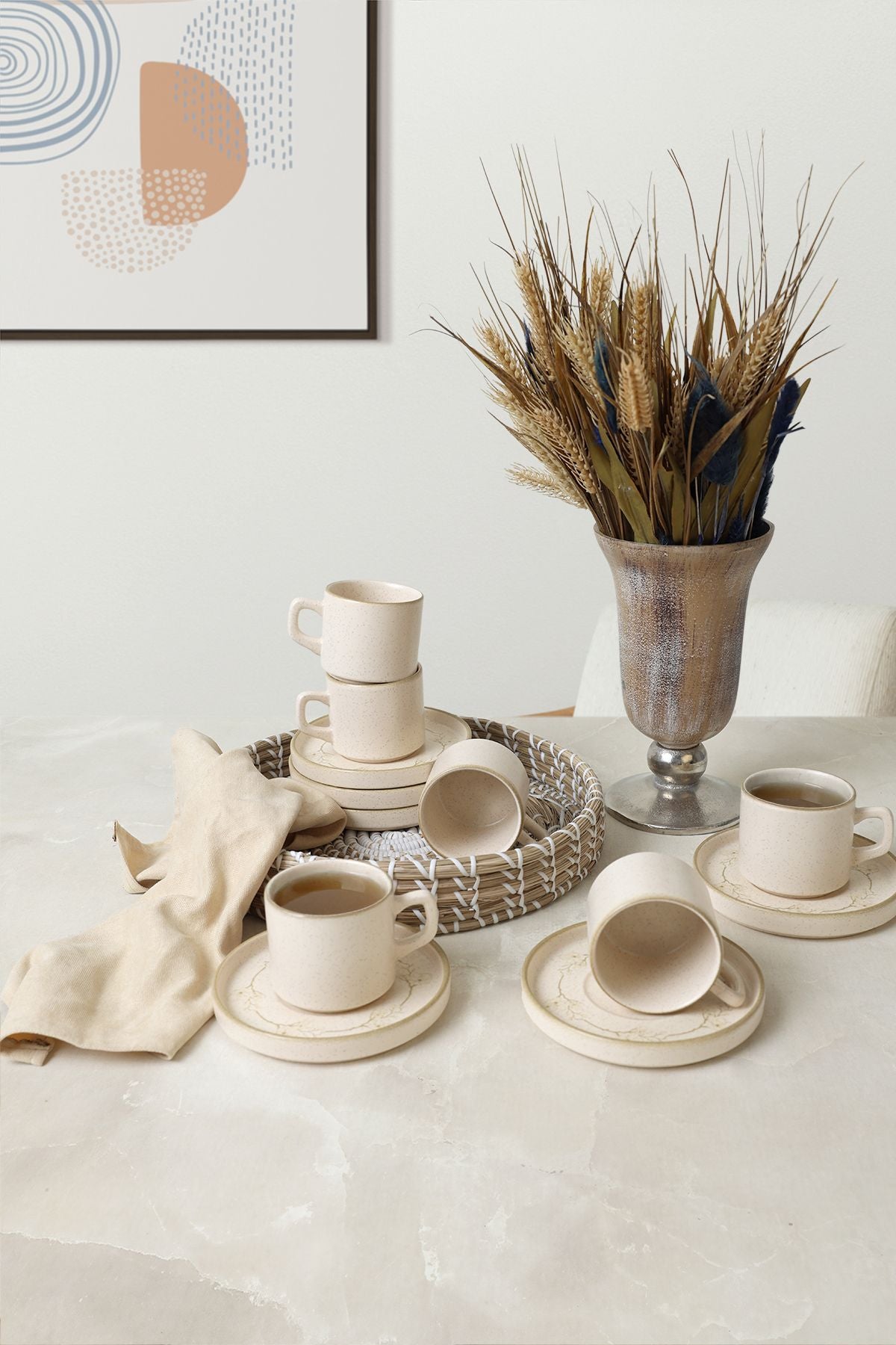 Taupe Bloom Stackable Tea Set 12 Pieces for 6 People