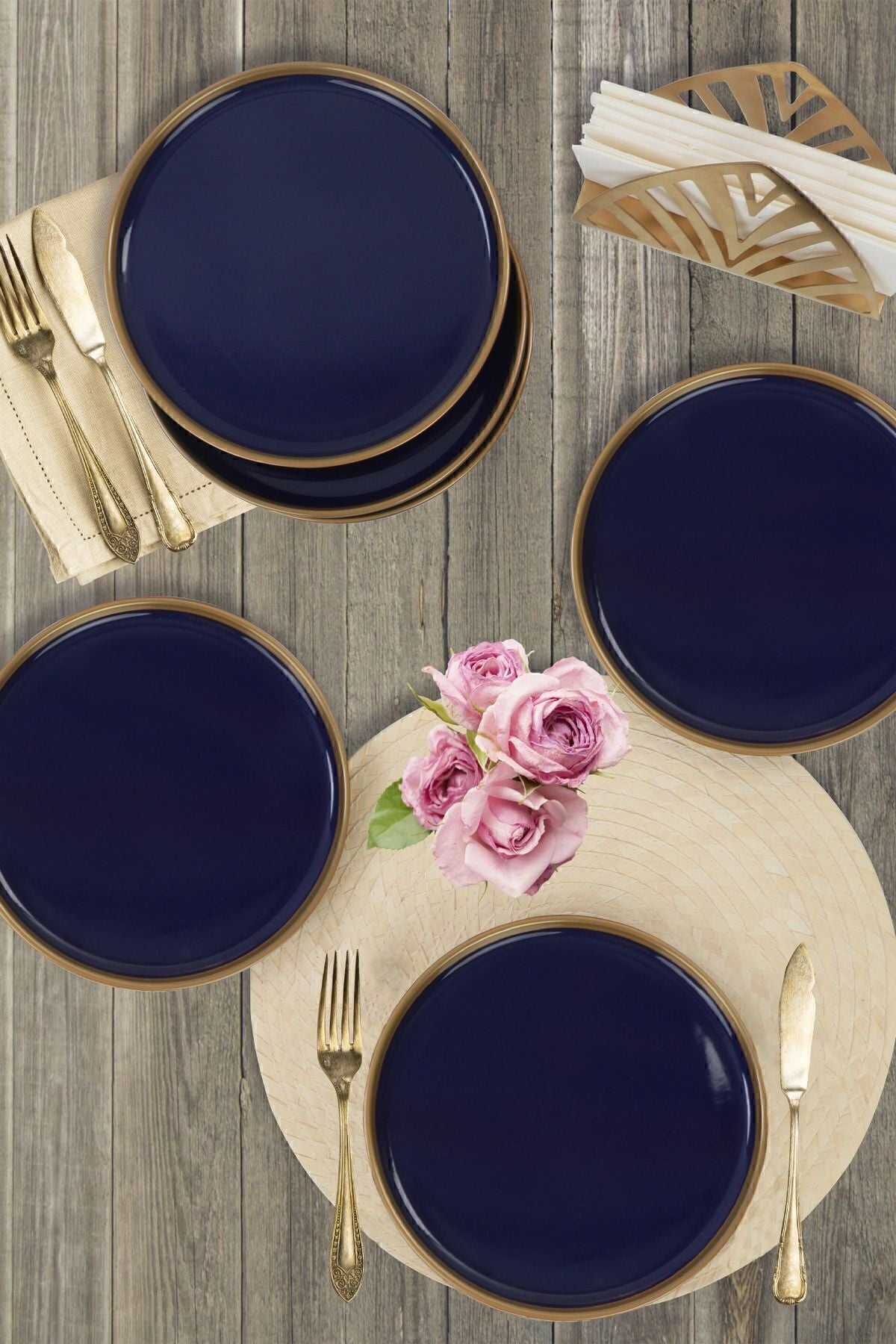 Nordic Gold Cobalt Pasta Plate 22 cm, 6 Pieces
