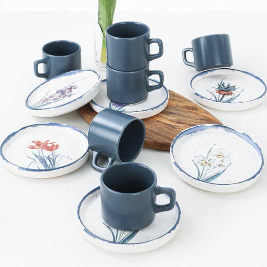 Anatolian Flowers Stackable Tea Set 12 Pieces for 6 People