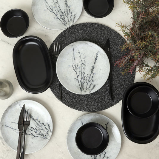 Black Little Flower Breakfast Set 10 Pieces for 4 People
