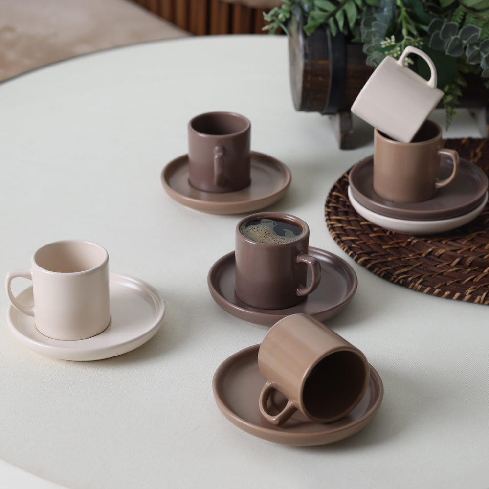 Brown Mix Coffee Set 12 Pieces 6 Person