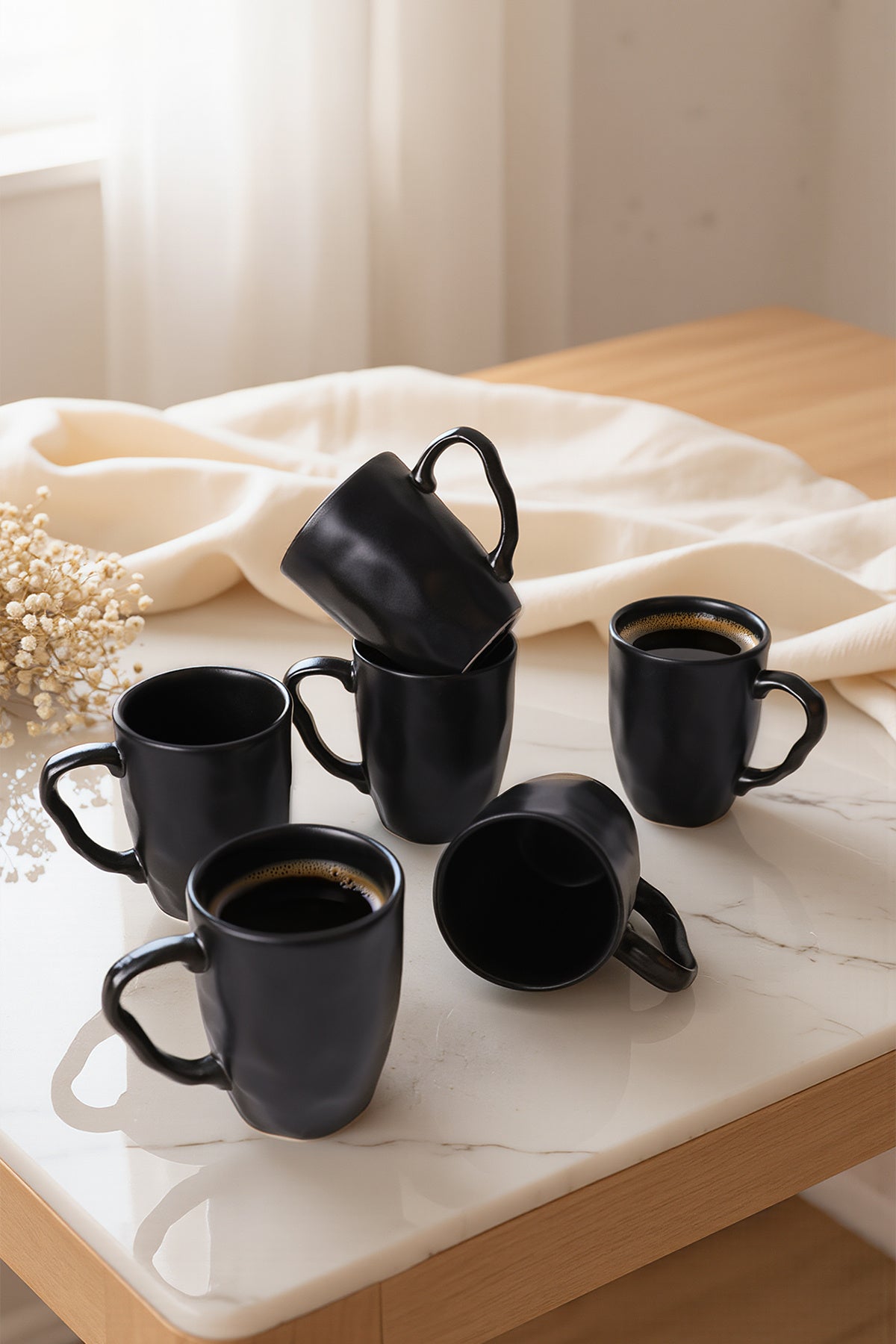 Matte Black Organic Mug 10 cm 6 Pieces