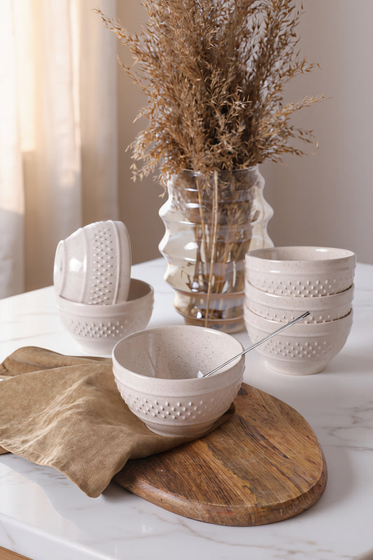 Reactive Cream Rice Bowl 11 cm 6 Pieces