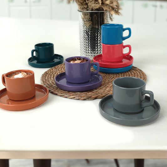 Mixed Stackable Teacup Set 12 Pieces for 6 People