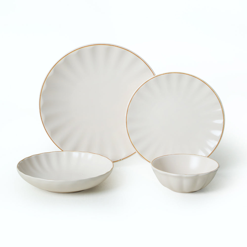 Matte Cream Gold File Sirius Dinner Set 24 Pieces for 6 People