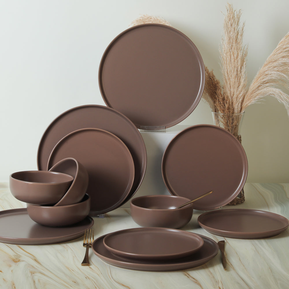 Nordic Matte Light Taupe Dining Set 18 Pieces 6 Person