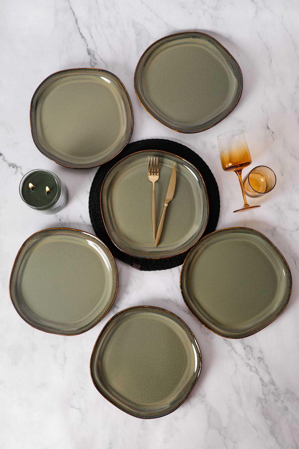 Reactive Green Bloom Serving Plate 29 cm 6 Pieces