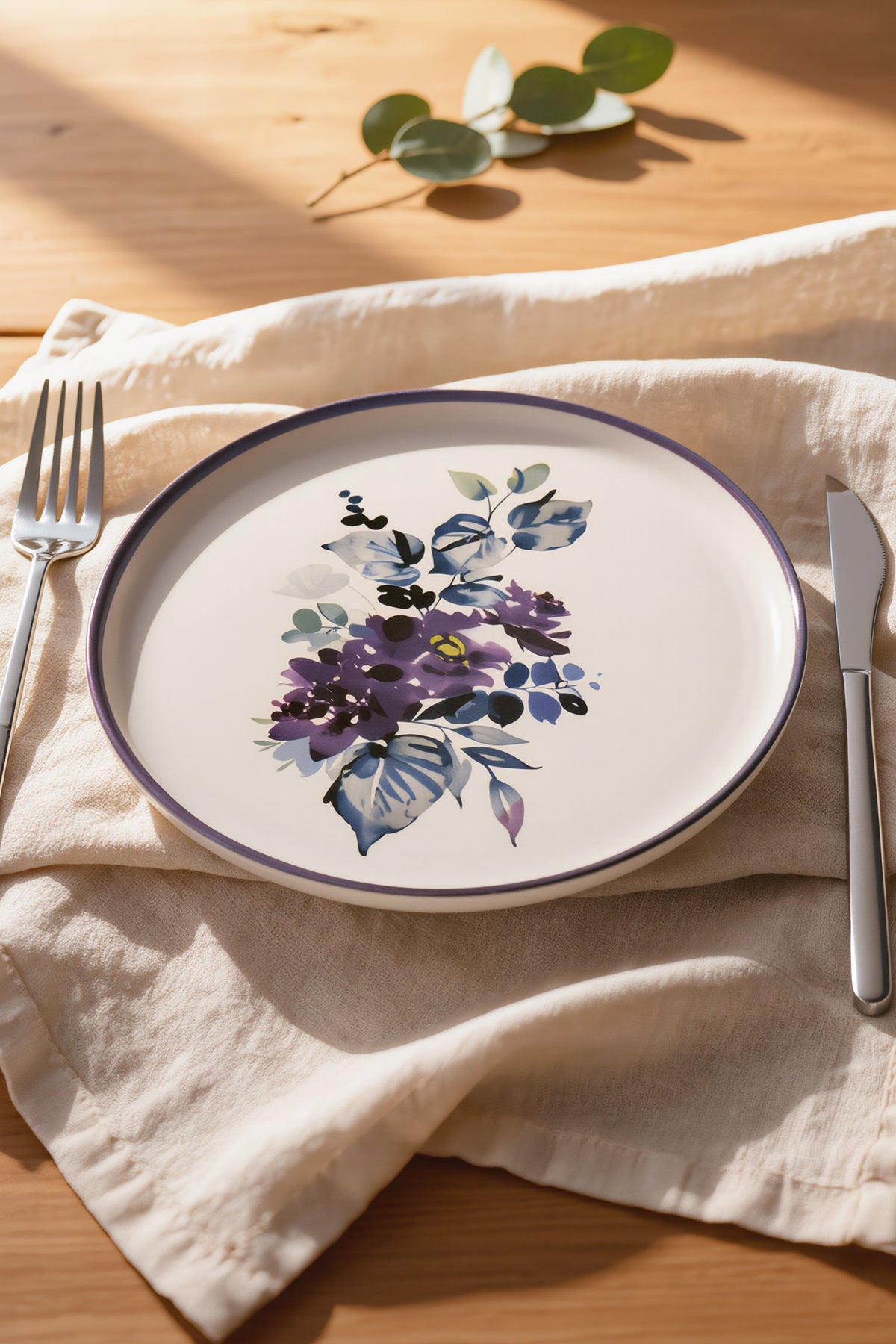 Purple Flower Nordic Plate 22 cm 4 Pieces