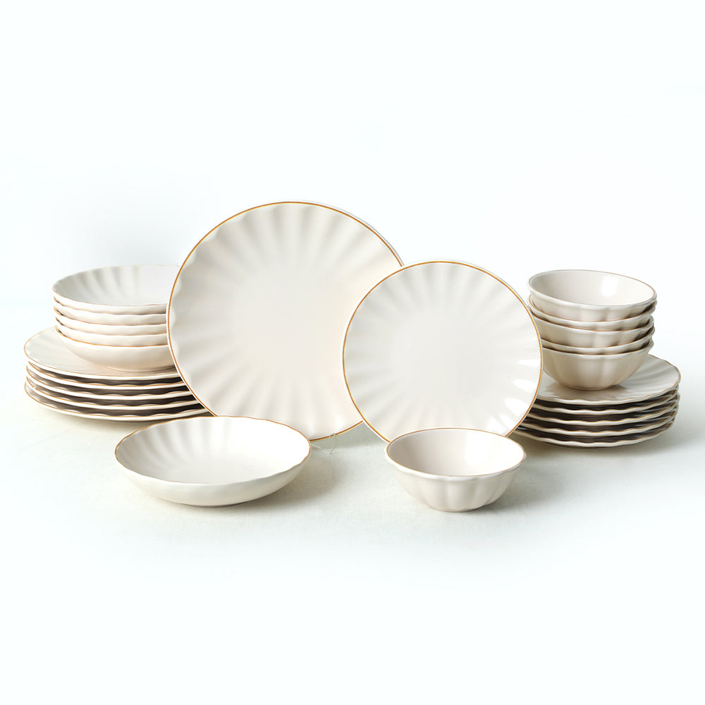 Matte Cream Gold File Sirius Dinner Set 24 Pieces for 6 People
