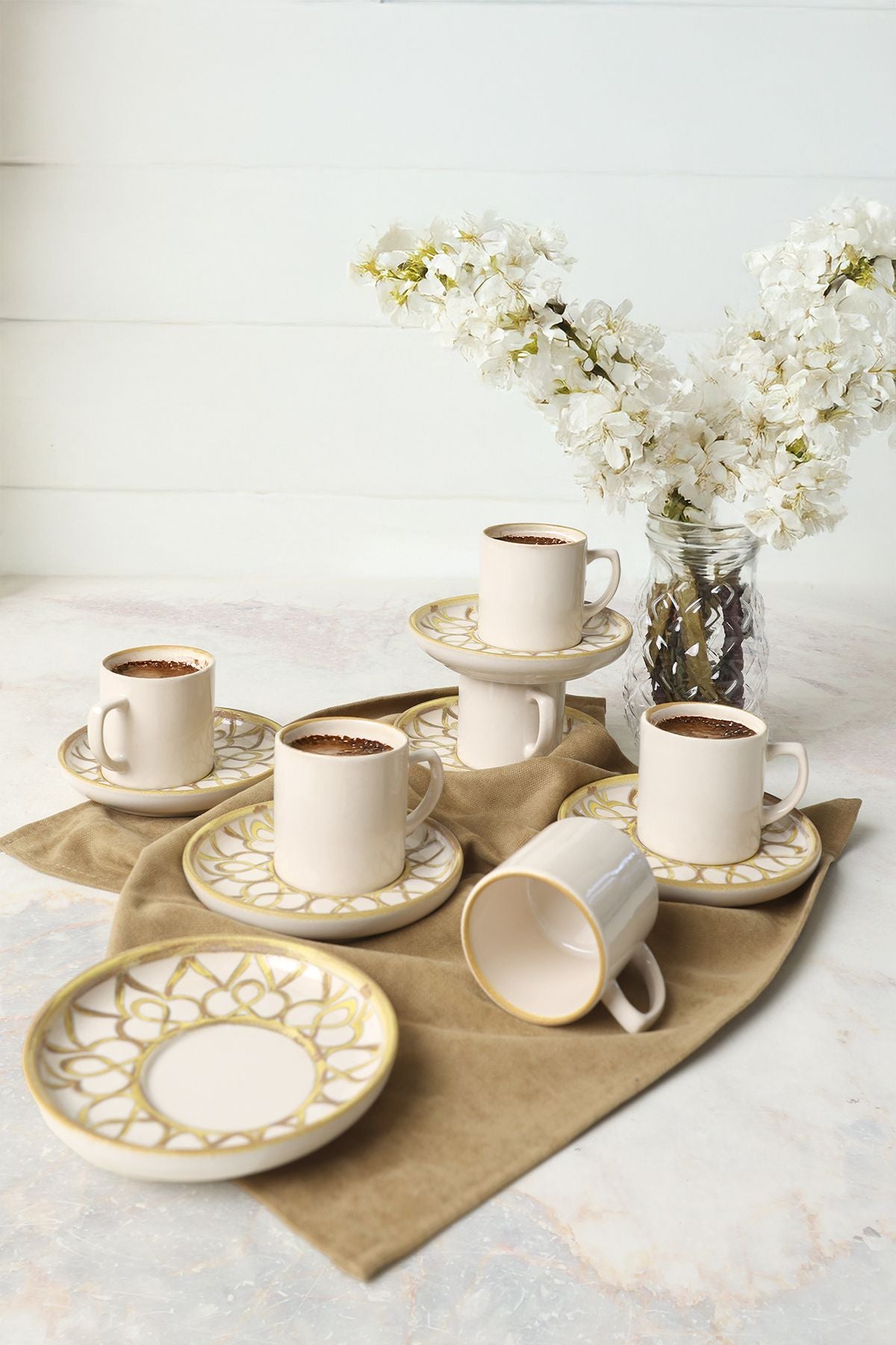 Worn Gold Nordic Coffee Set 12 Pieces for 6 People