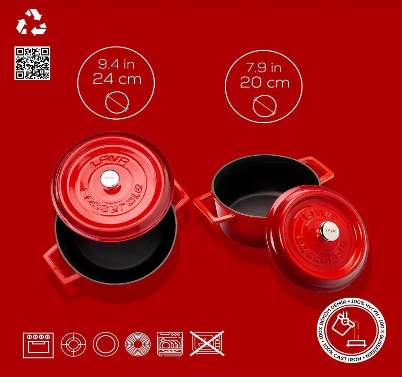 Cast Iron Round Deep and Shallow Piece Cookware Set