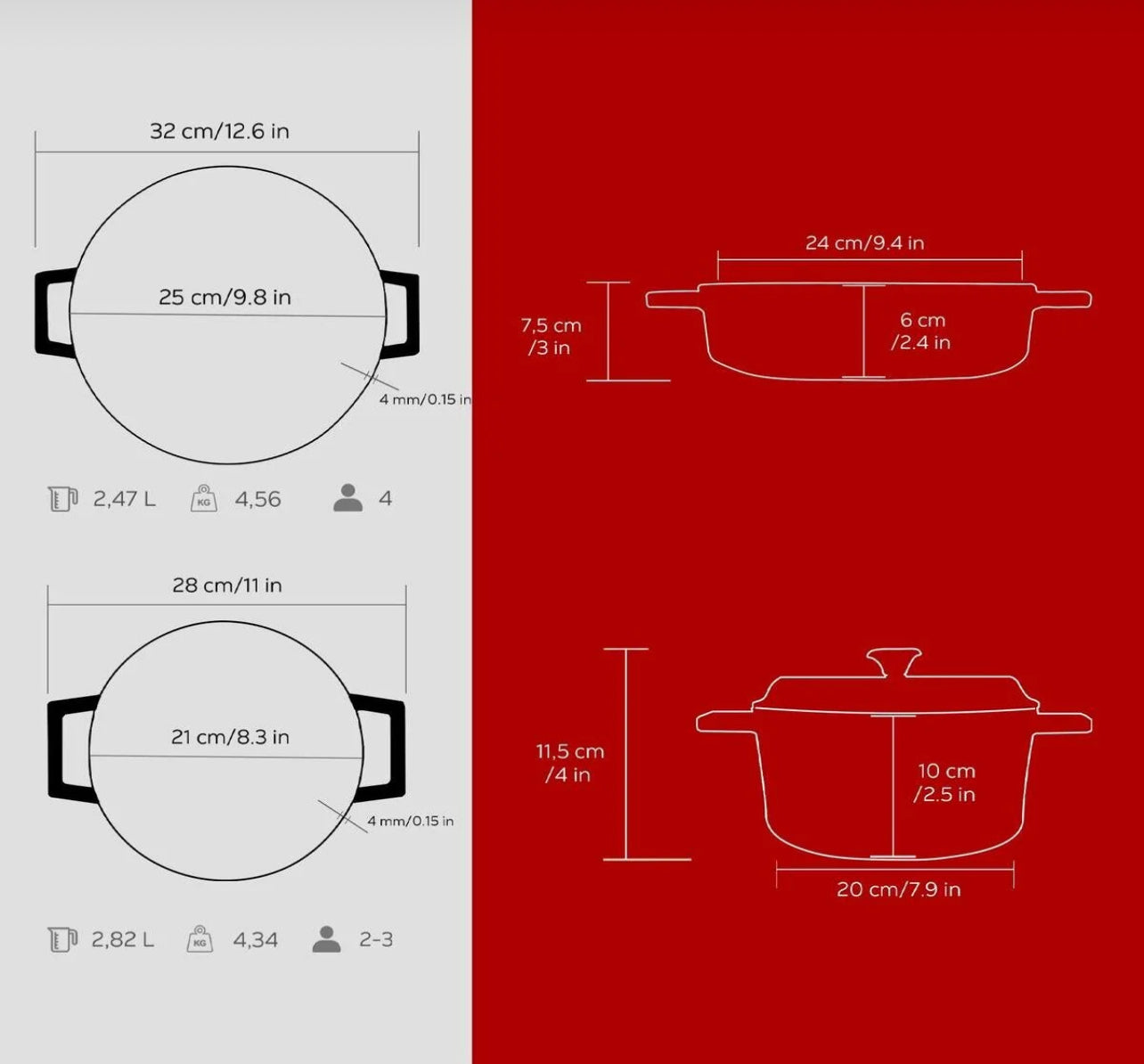 Cast Iron Round Deep and Shallow Piece Cookware Set
