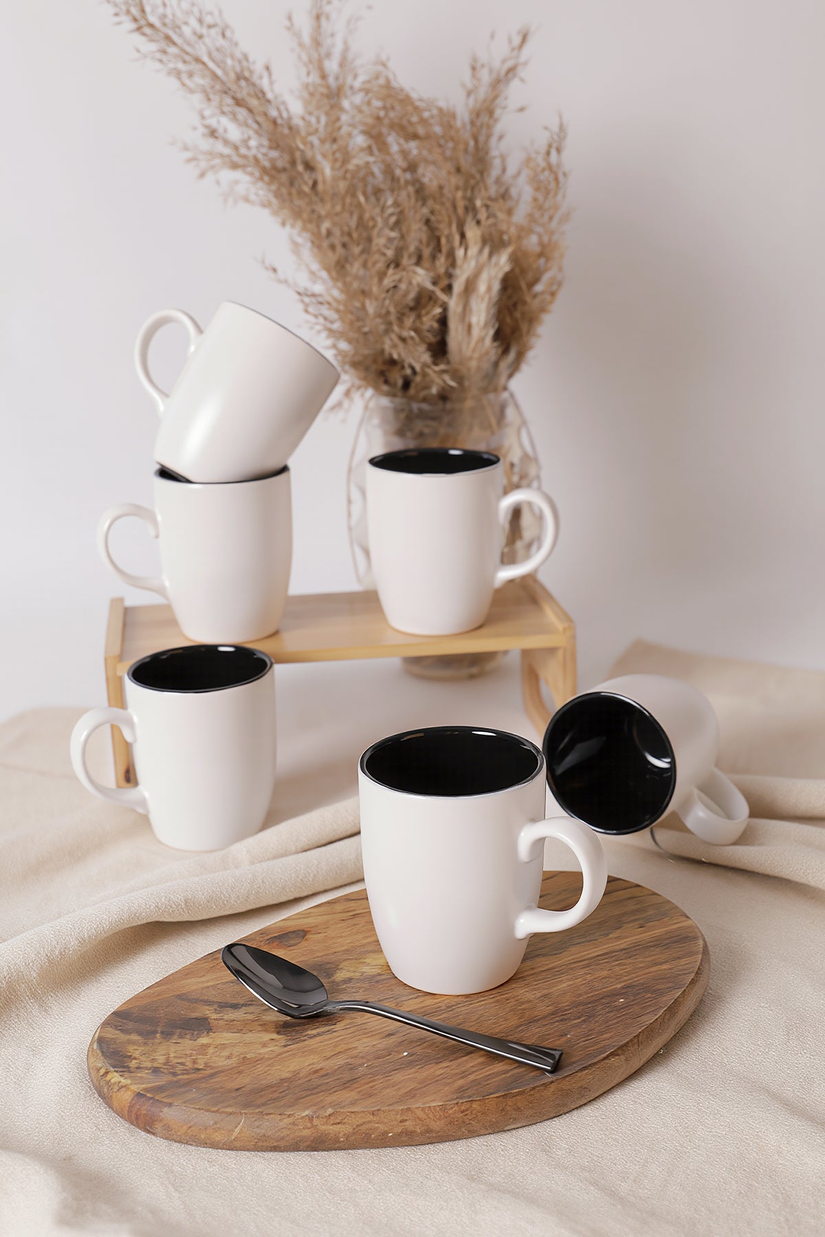 Matte White / Black Cloud Mug 9 cm 6 Pieces