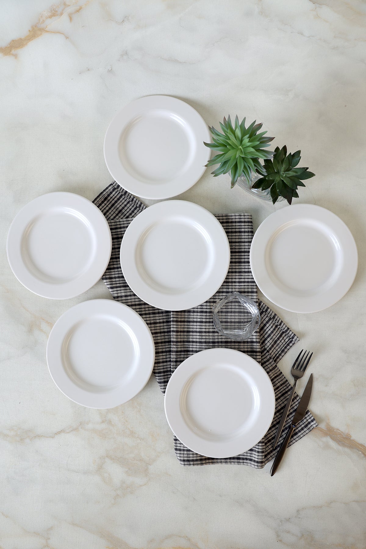 White Assos Dessert Plate, 22 cm, 6 Pieces