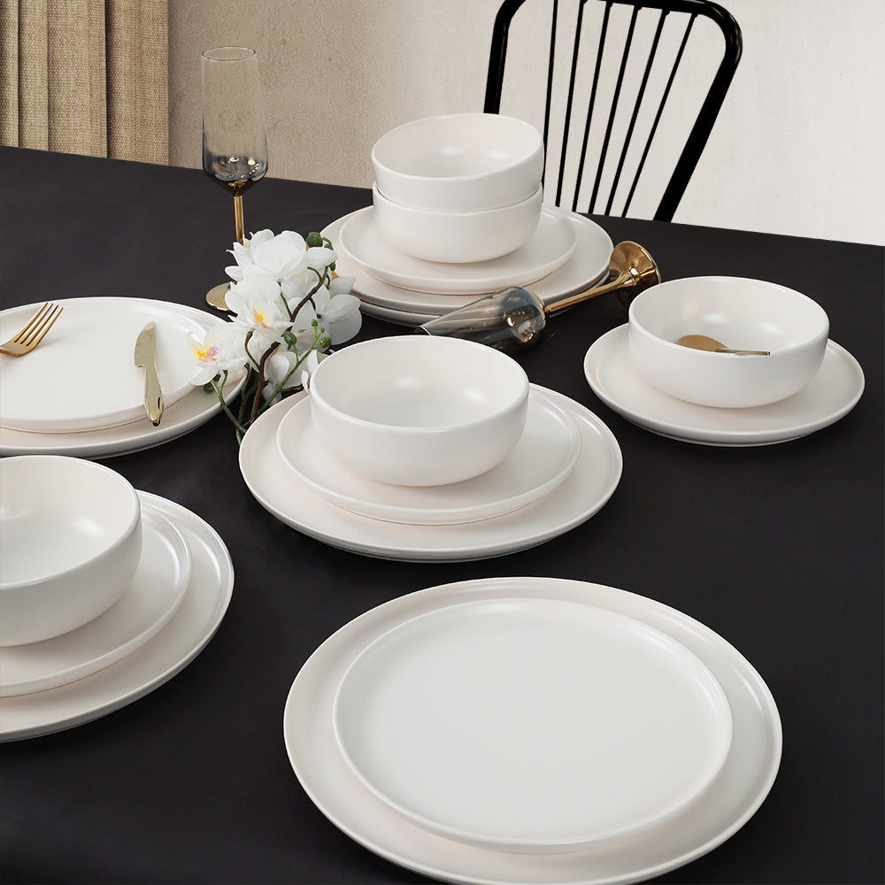 Nordic Matte White Dining Set 18 Pieces 6 Person