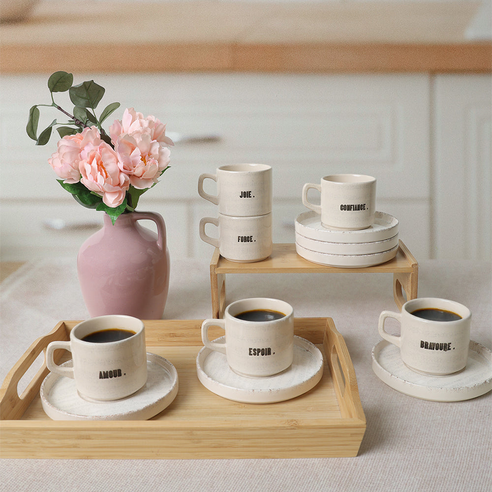 Deep Collection Motto Stackable Tea Set 12 Pieces for 6 People