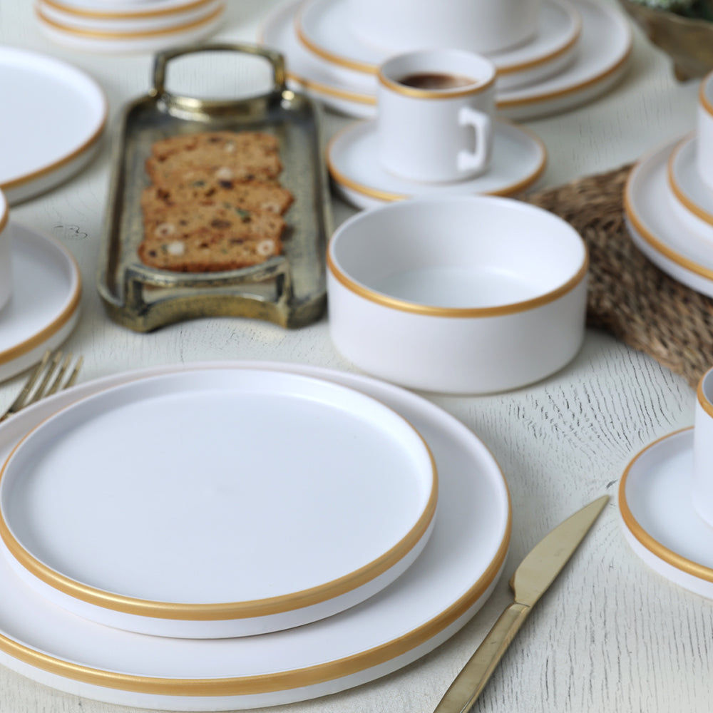 Matte White Gold Netted Stackable Dinner/Breakfast Set 20 Pieces for 4 People
