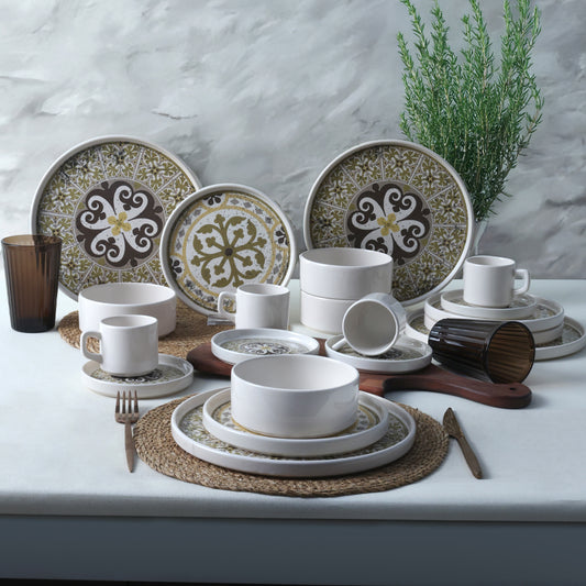 Timeless Brown Stackable Dinner/Breakfast Set 20 Pieces for 4 People