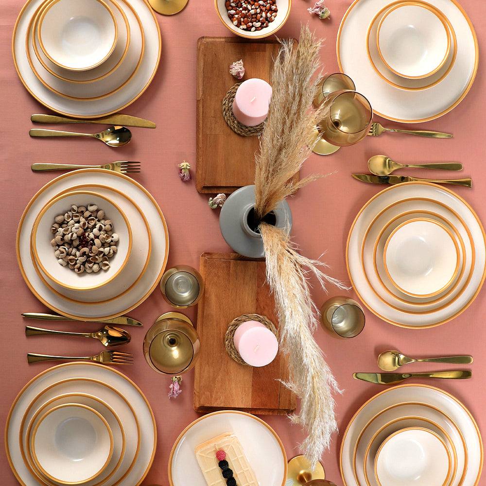 Matte Cream Gold Netted Dinner Set 24 Pieces for 6 People