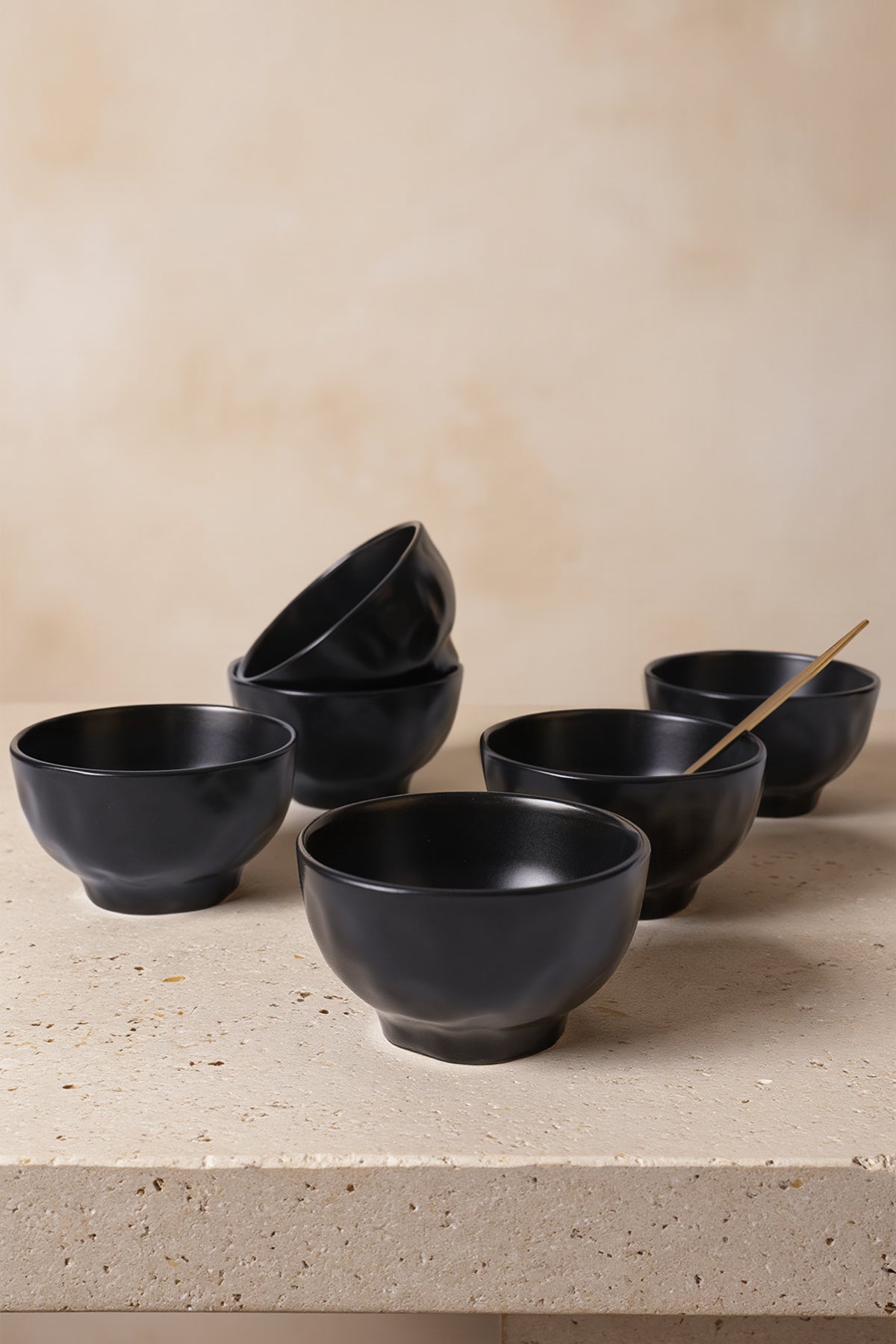 Matte Black Organic Bowl 15 cm 6 Pieces