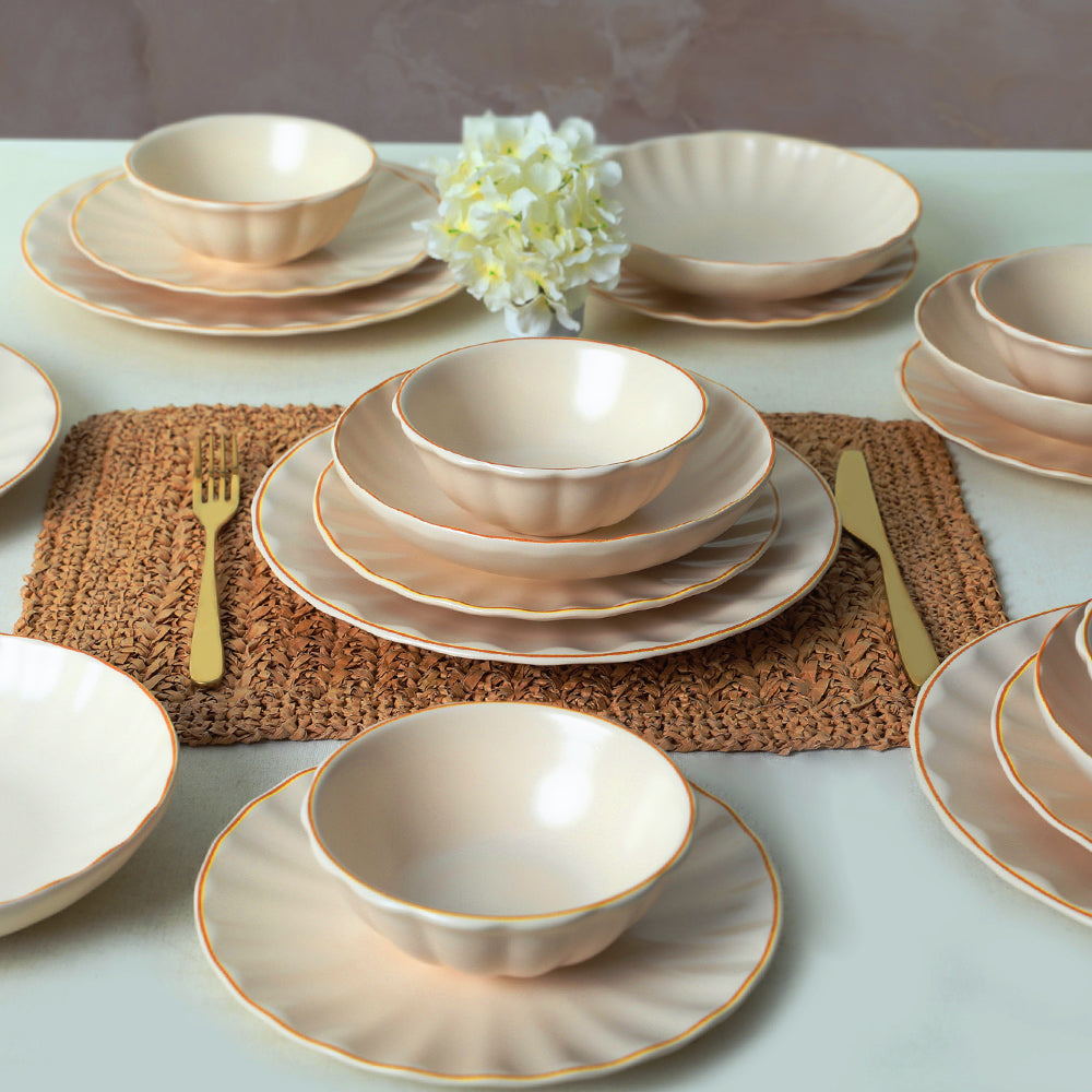 Matte Cream Gold File Sirius Dinner Set 24 Pieces for 6 People