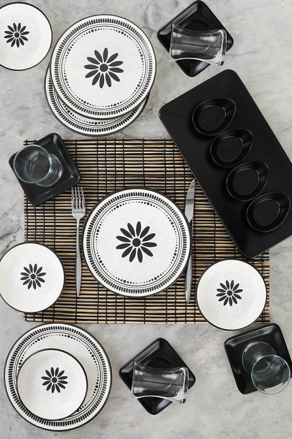 Black Rose Breakfast Set, 21 Pieces, for 4 People