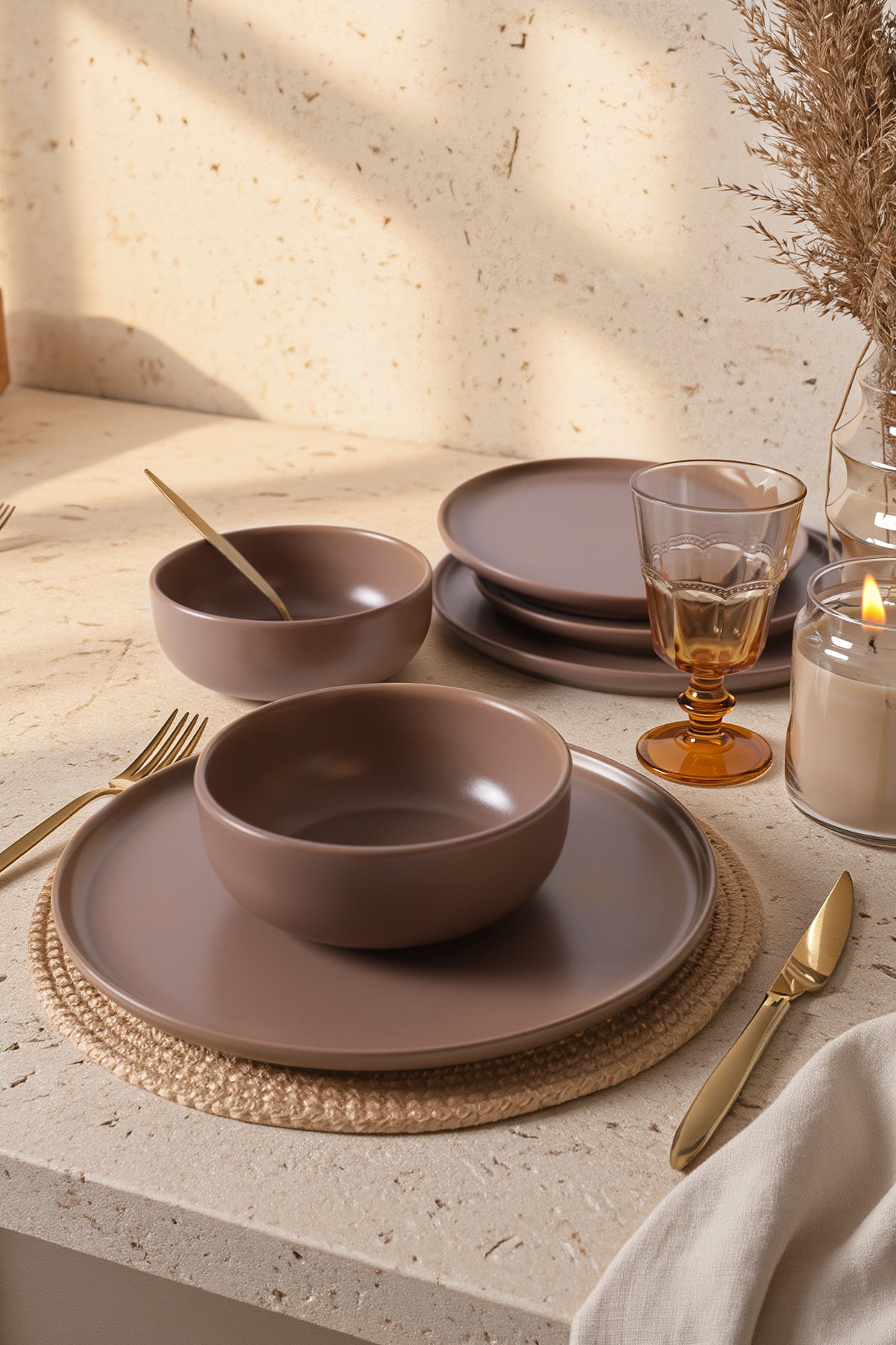 Matte Earth Taupe Nordic Dinner Set, 6 Pieces, 2 Person