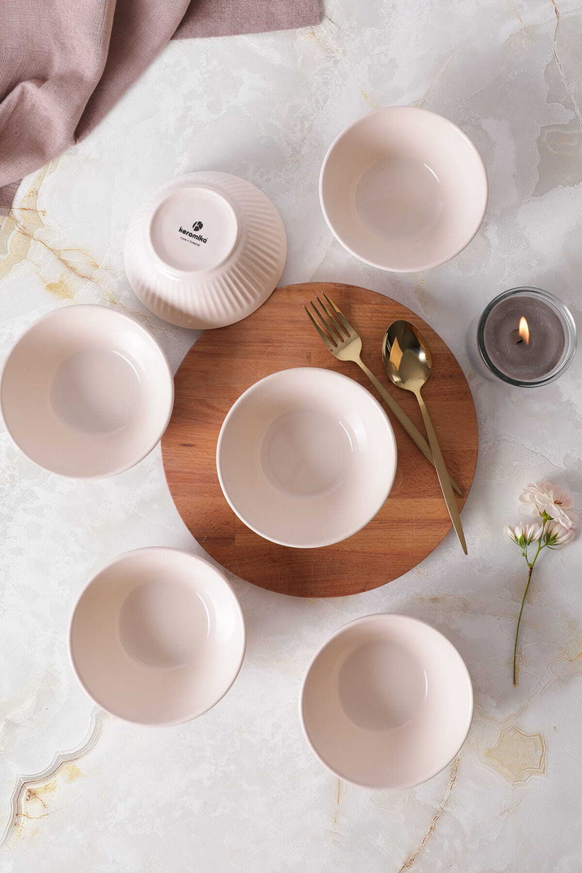 Cream Hitit Line Bowl 14 cm 6 Pieces