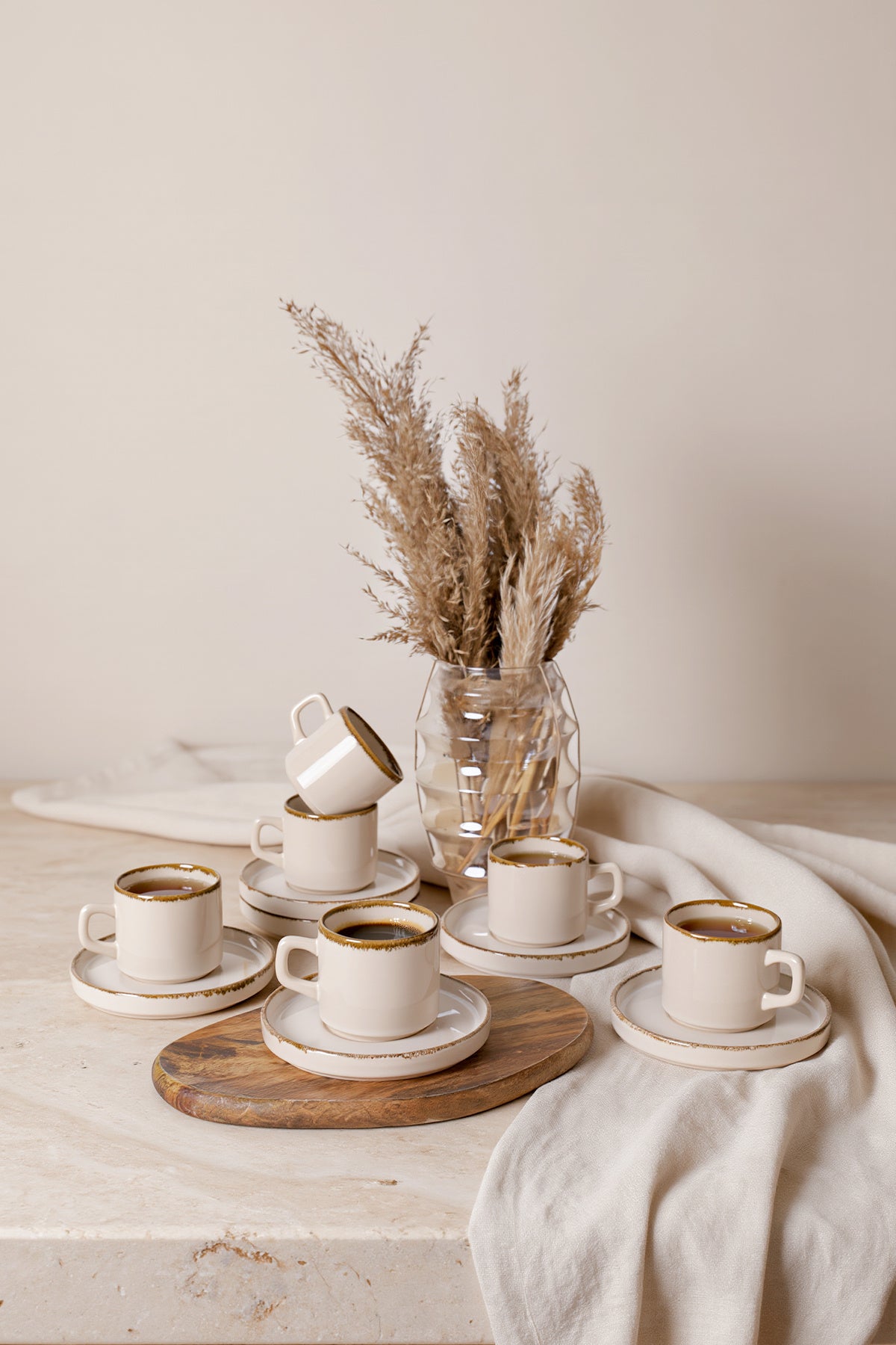 Straw Stackable Tea Set, 12 Pieces, for 6 People