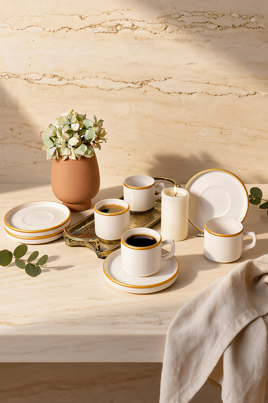 Matte White Gold Mesh Stackable Tea Set, 8 Pieces, for 4 People