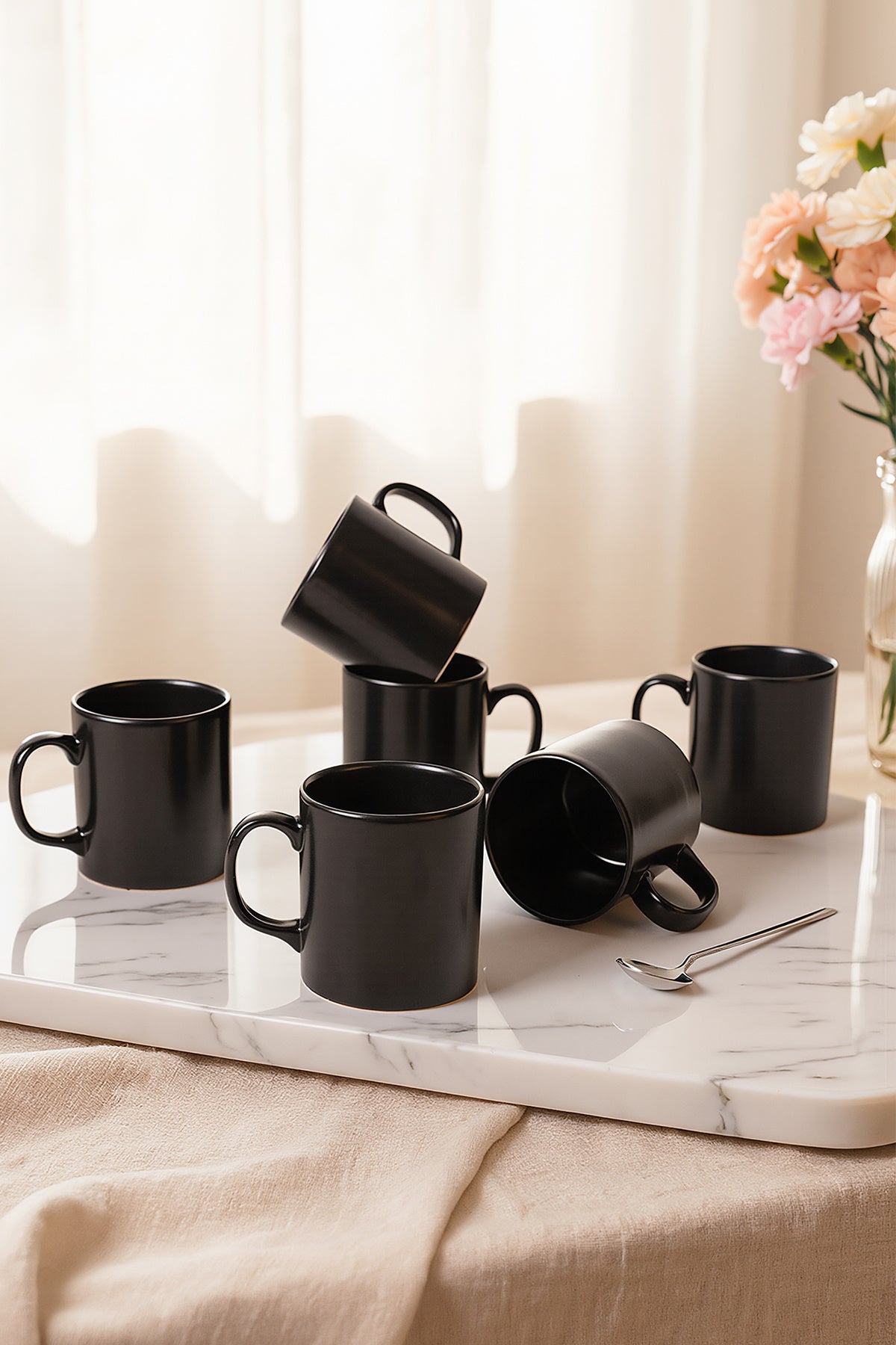 Matte Black Cylindrical Mug 10 cm 6 Pieces
