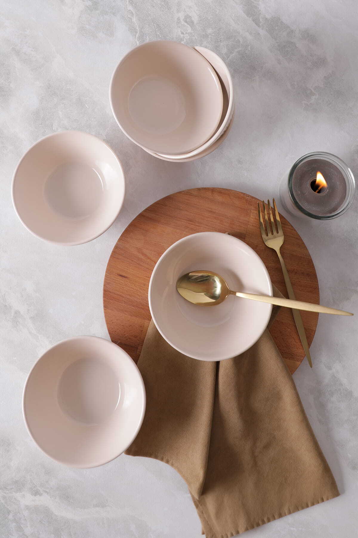 Cream Hitit Line Bowl 14 cm 6 Pieces