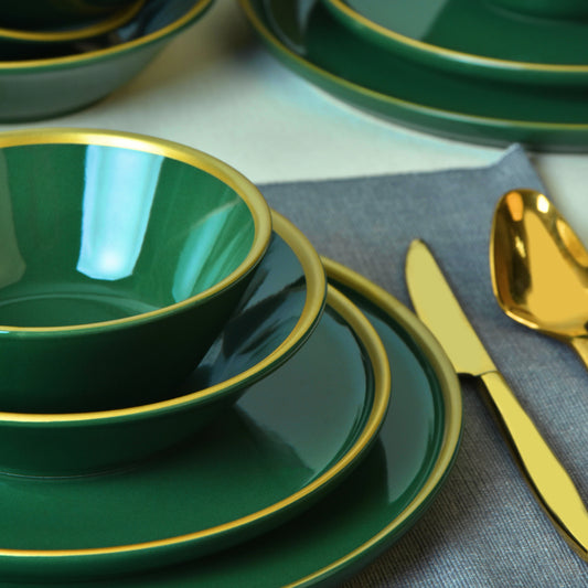 Green Gold Netted Nordic Dining Set 24 Pieces for 6 People