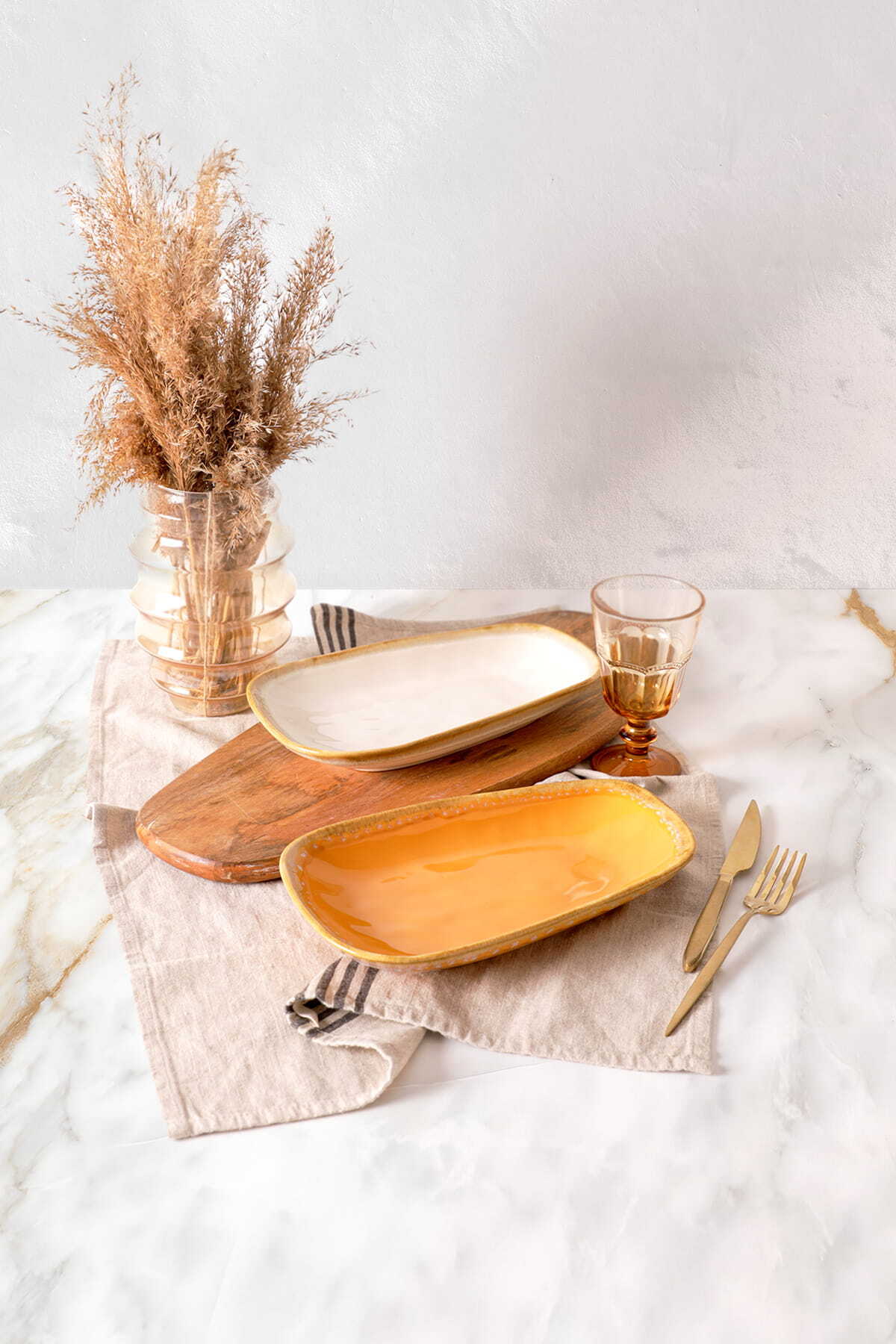 Shizen Yellow/Cream Tetra Boat-Shaped Plate 28 cm 2 Pieces