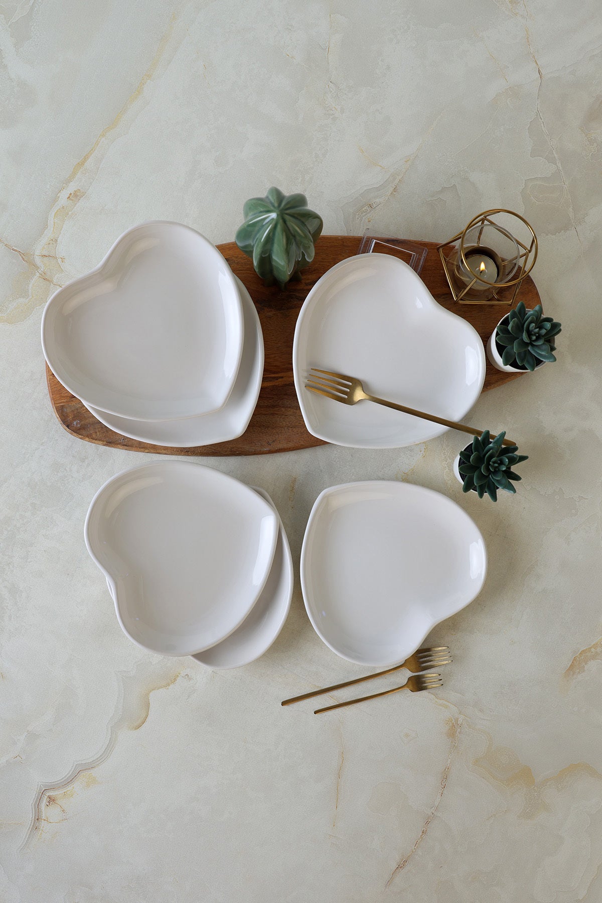 White Heart Cake Plate 20 cm 6 Pieces