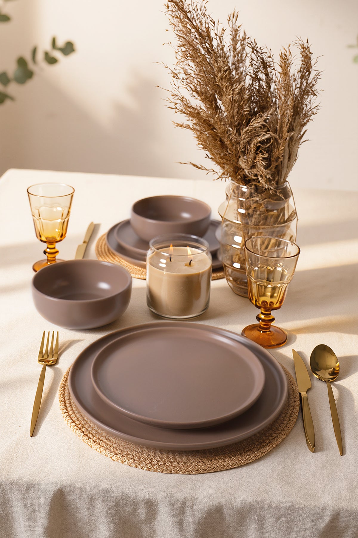 Matte Earth Taupe Nordic Dinner Set, 6 Pieces, 2 Person