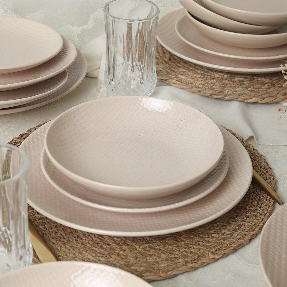Sand Cream Relief Dinner Set 18 Pieces for 6 People