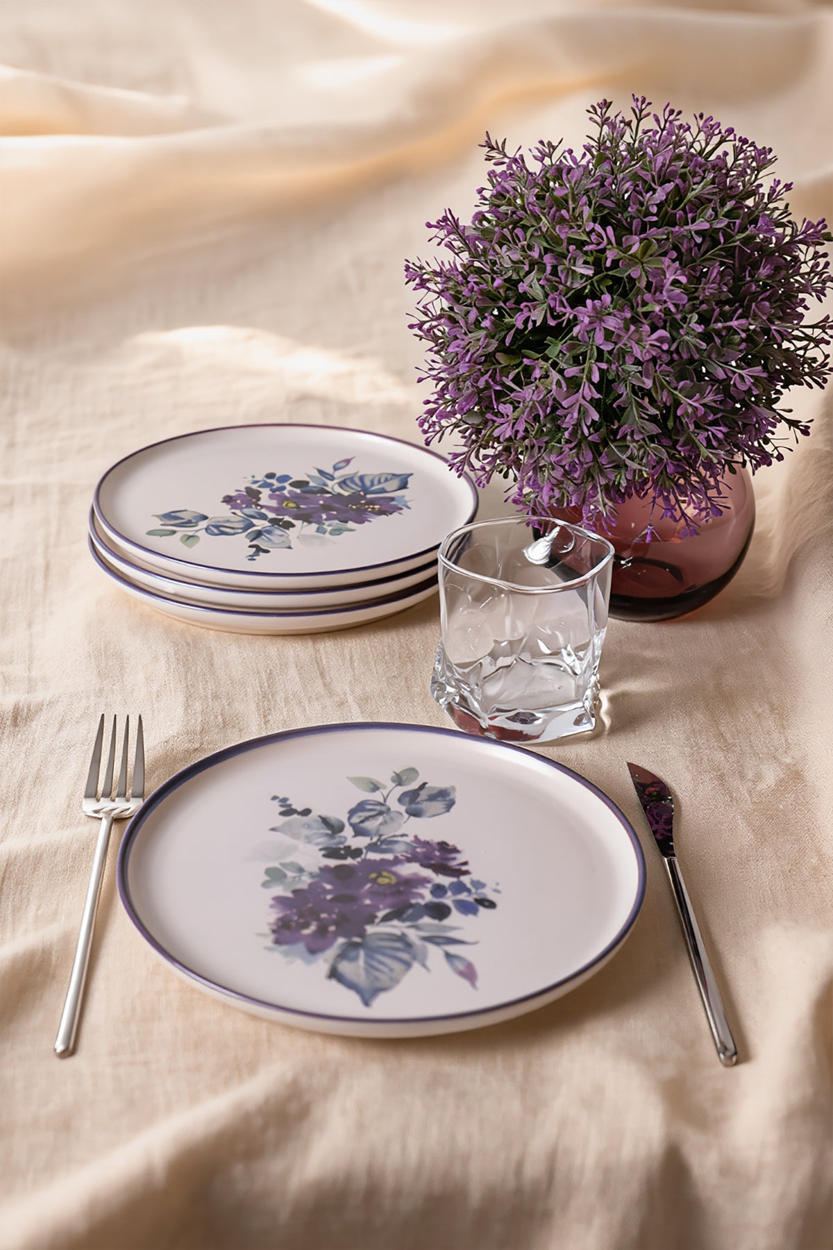 Purple Flower Nordic Plate 22 cm 4 Pieces