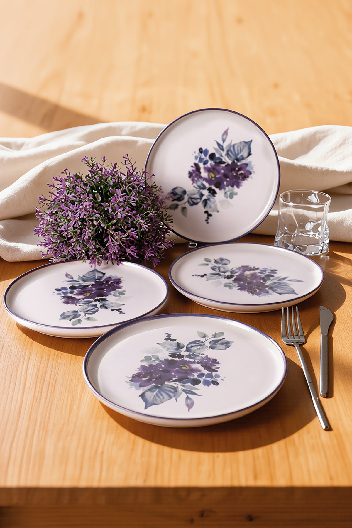 Purple Flower Nordic Plate 22 cm 4 Pieces