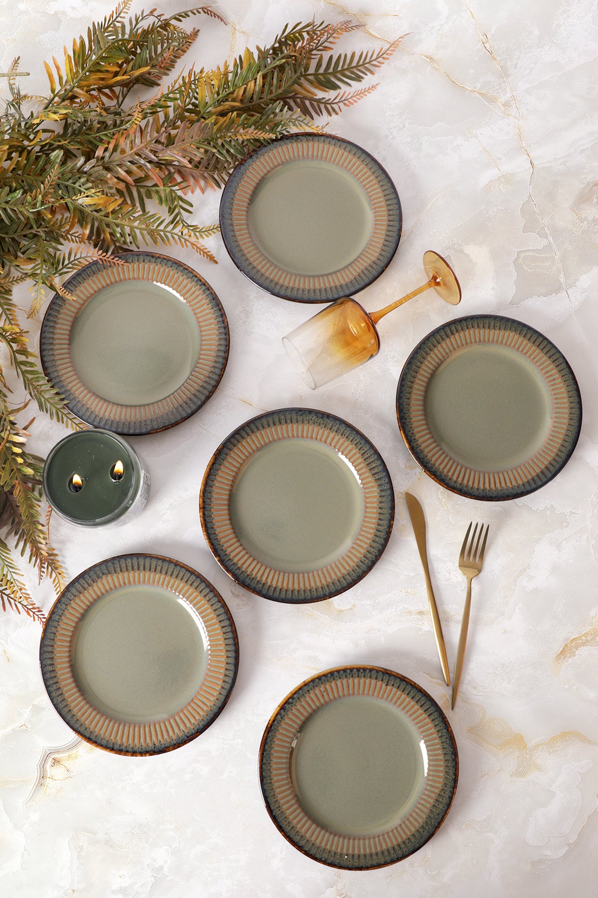 Reactive Green Line Cake Plate 21 cm 6 Pieces