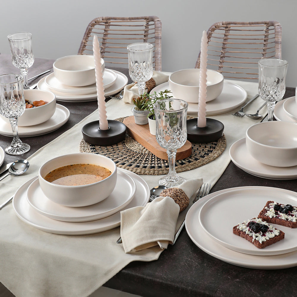 Nordic Matte White Dining Set 18 Pieces 6 Person