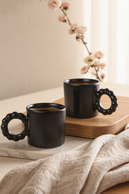 Matte Black Pearl Mug 8 cm 2 Pieces