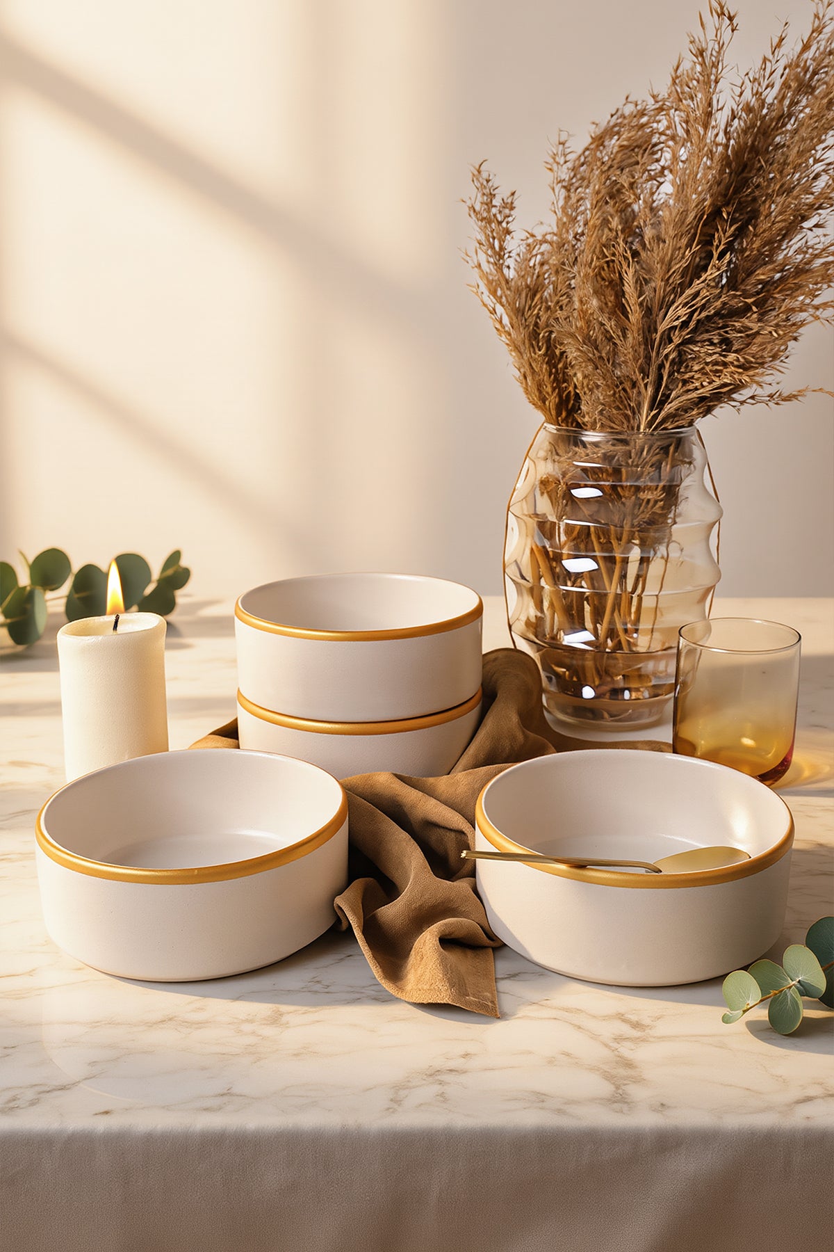 Matte White Gold Mesh Stackable Bowl 14 cm 4 Pieces