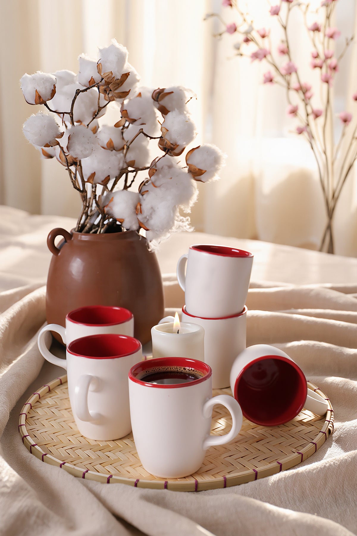 Matte White / Red Cloud Mug, 9 cm, 6 Pieces