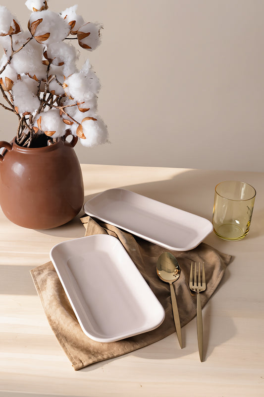 Cream Pergamon Boat-Shaped Plate 26 cm 2 Pieces