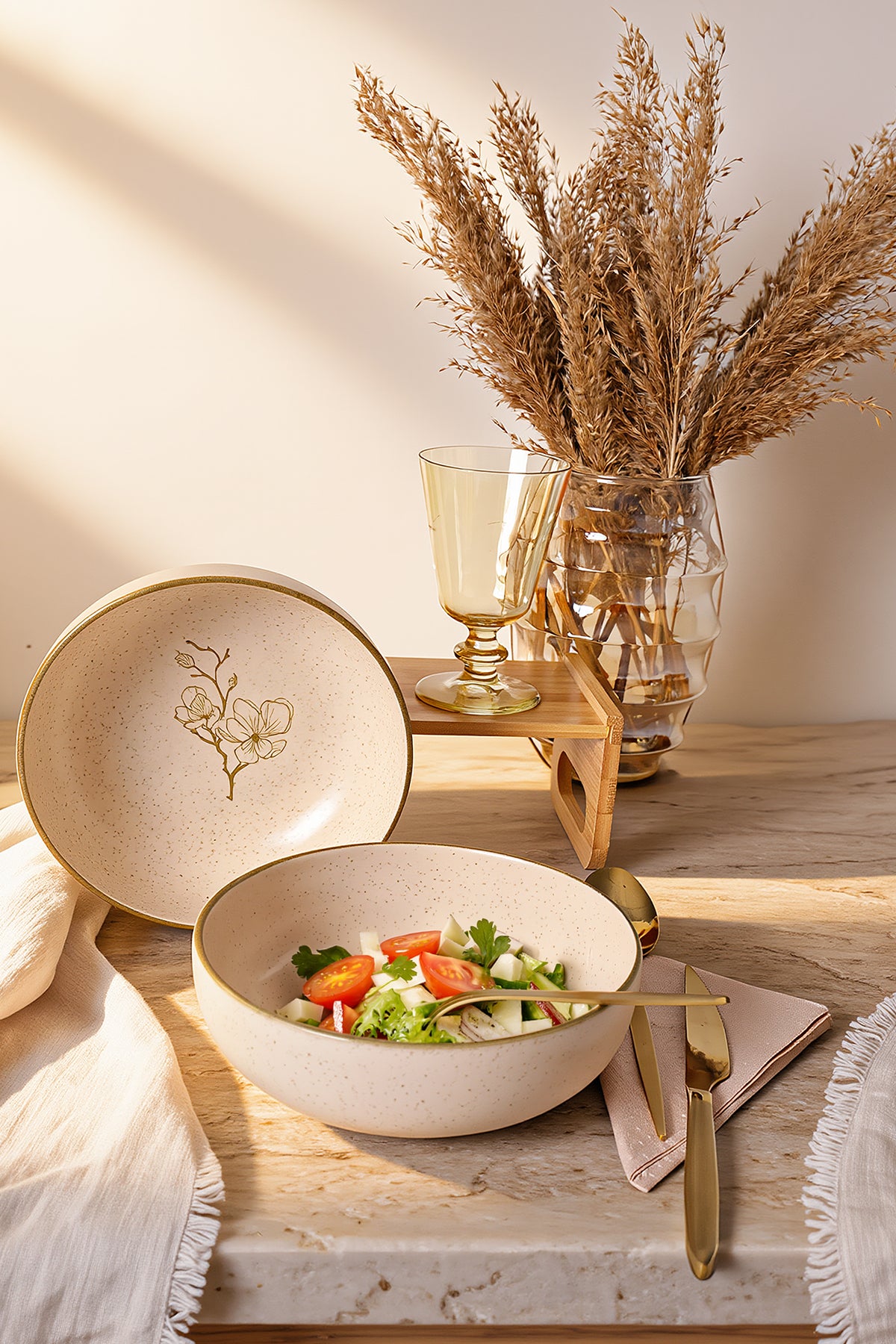 Taupe Bloom Salad Bowl 18 cm 2 Pieces