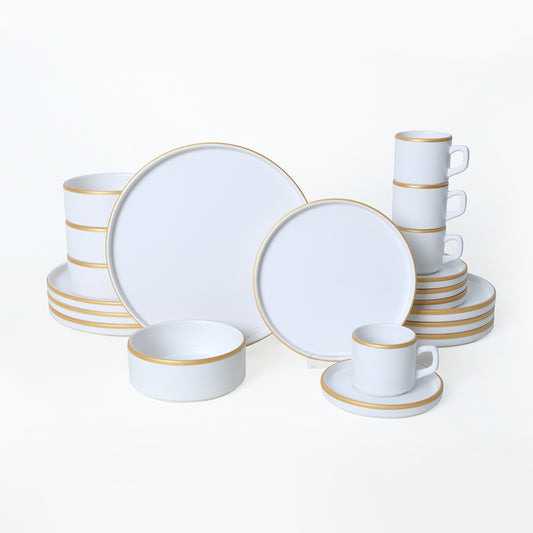 Matte White Gold Netted Stackable Set 20 Pieces for 4 People