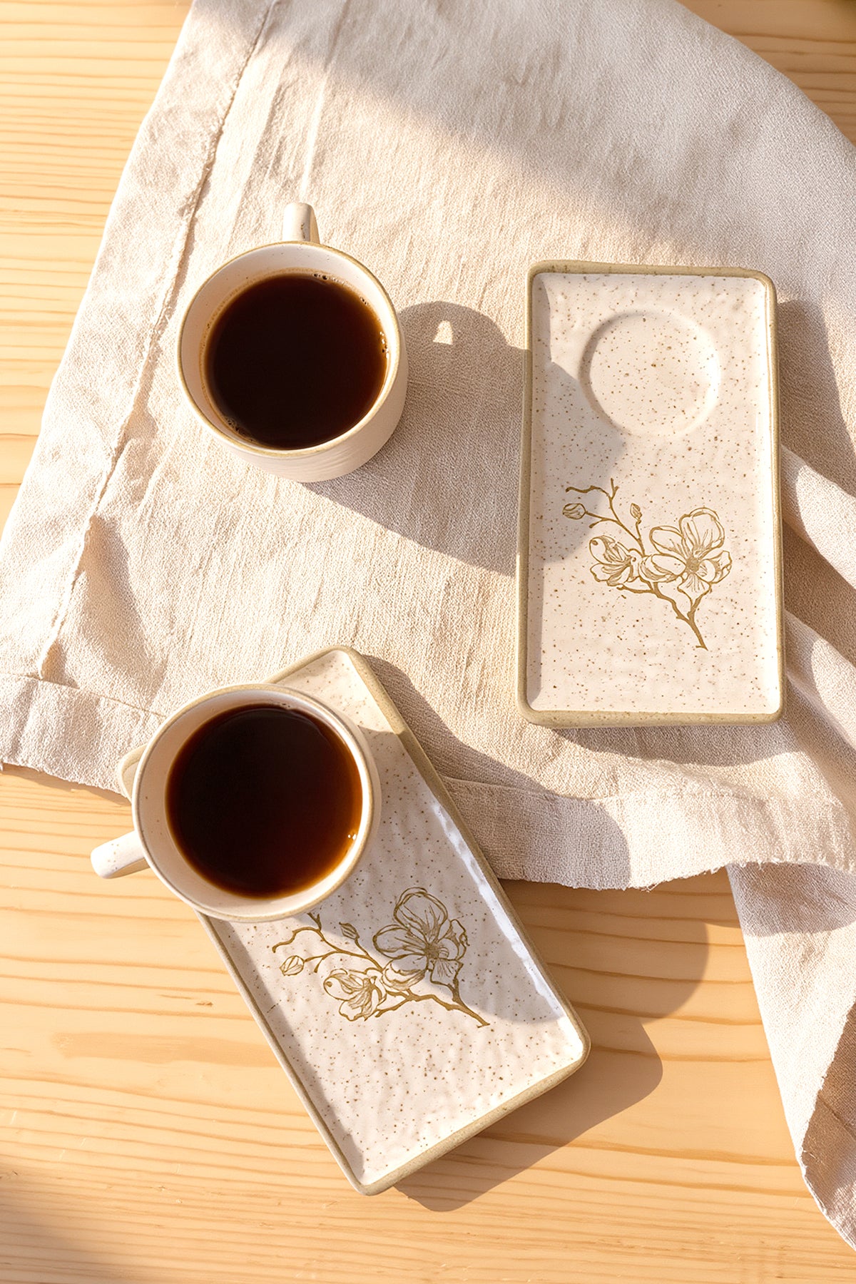 Taupe Bloom Natural Stone Coffee Serving Set, 4 Pieces, 2 Person
