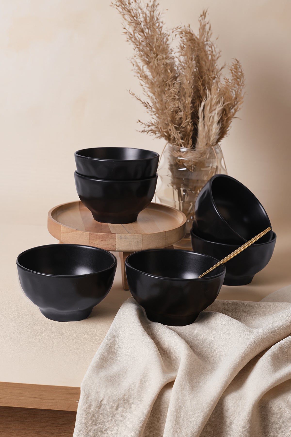 Matte Black Organic Bowl 15 cm 6 Pieces